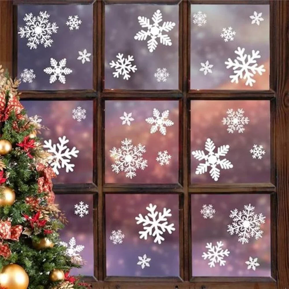 135Pcs Christmas Window Clings Snowflakes Window Decals Static Window